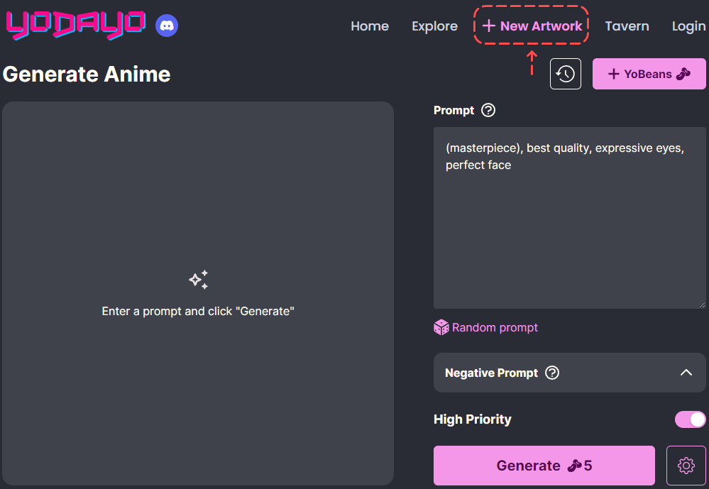 Click "+ New Artwork" at the top right of the page and you can start making the character you want
